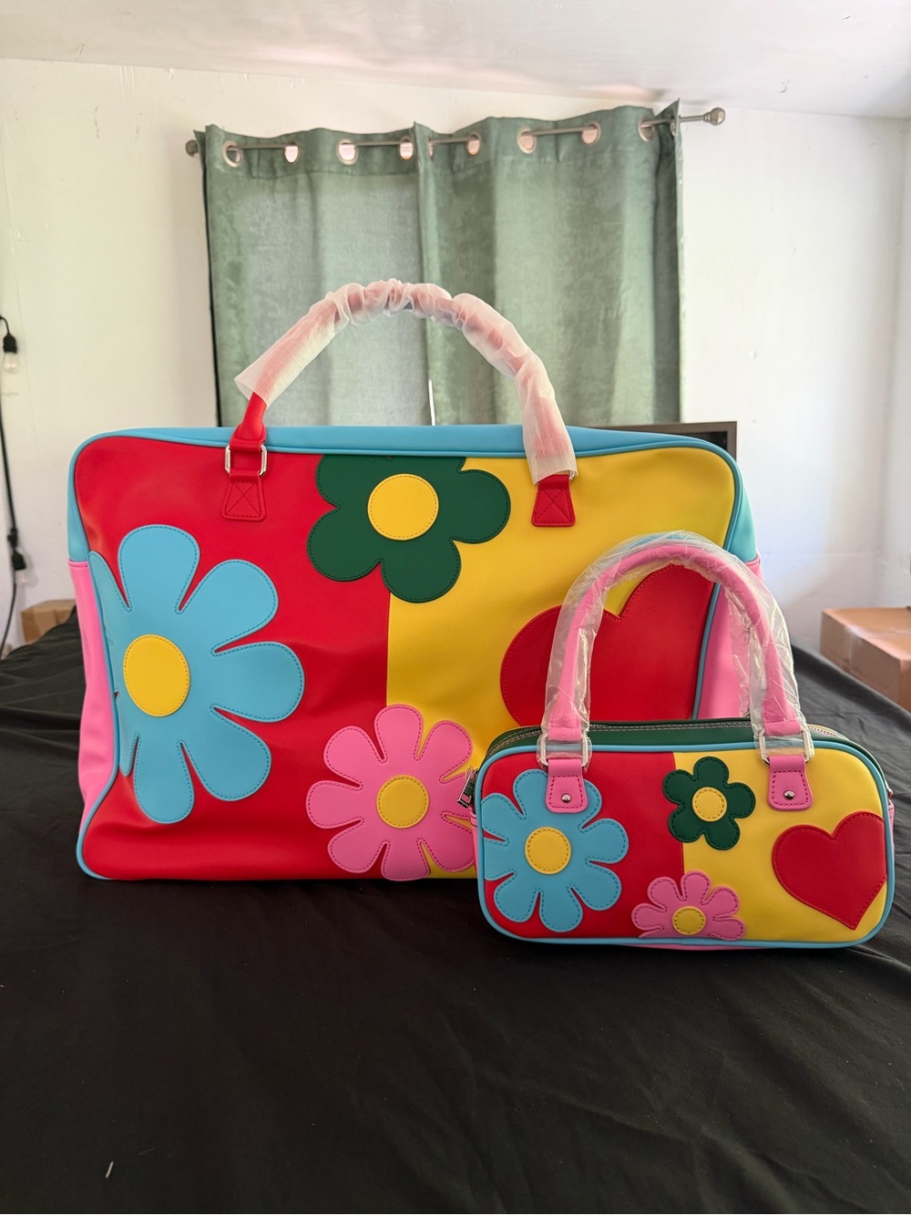 Dolls kill free luv Colorful Patchwork Weekender Bag with matching handbag